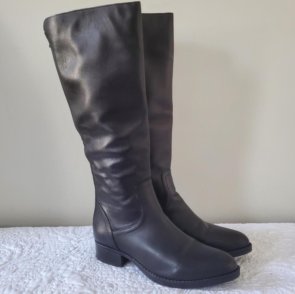 STEVE MADDEN Jasper Womens Black Leather, Back Zip Tall Boots